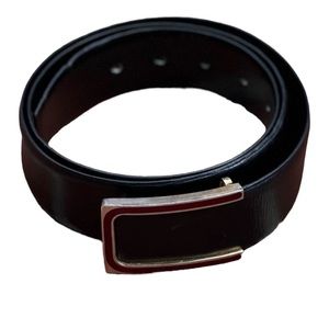 Amedeo Testoni Luxury Leather Belt. Black with silver and red buckle Vintage